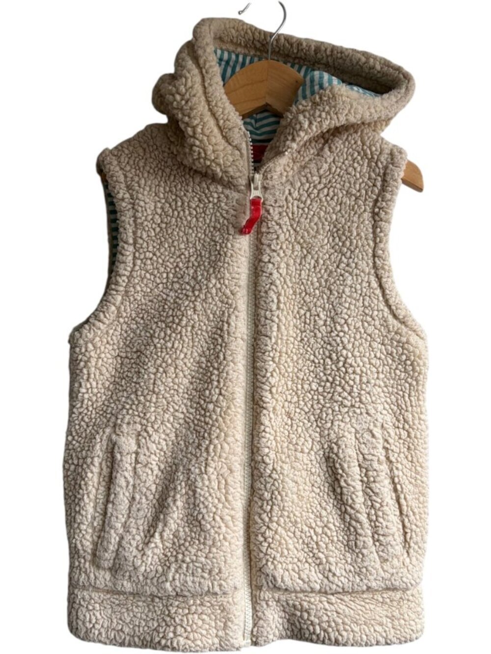 Mini Boden Girls 7-8 year Oatmeal Beige Sherpa Hooded Vest